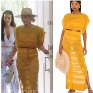 Baobab Yellow‎ Gold Fringe Knit Maxi Dress Cover Up Size M ASOTV Summer House